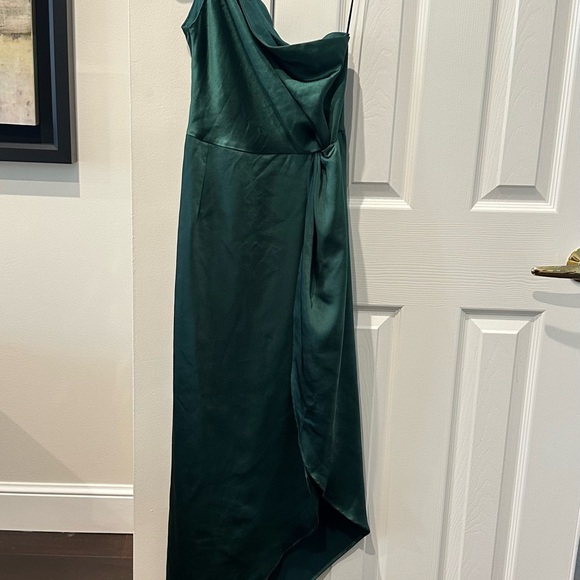 NWT O.P.T Emerald Green Satin Asymmetrical Slip Dress - Picture 1 of 4